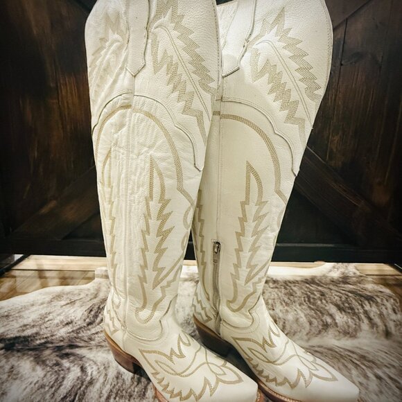 Rock’Em Wide Calf White Snip Toe Knee High Cowgirl Boots NWOT 7 - Picture 2 of 14